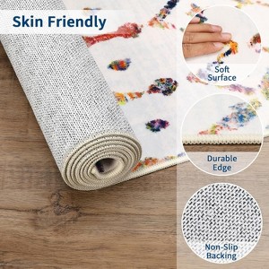Acekool Washable Boho Geometric Area Rug, Non-Slip Foldable Low Pile Accent Carpet for Living Room Bedroom, Soft - 1 of 4