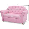 Costzon Kids Couch, 2-in-1 Princess Double Seat Sofa with PU Leather, Toddler Armrest Chair for Bedroom, Mini Loveseat Gift for Baby Girls - 3 of 4