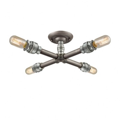 Elk Home Cast Iron Pipe 4 - Light Semi-Flush Mount in  Weathered Zinc/Zinc Plating