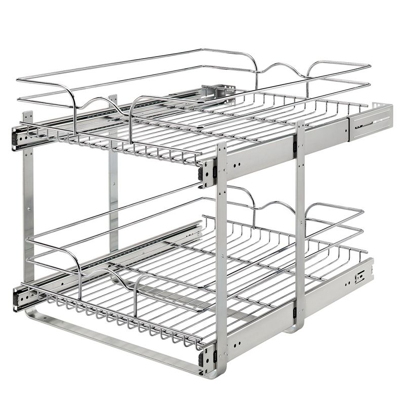 Rev-A-Shelf 5WB2 2-Tier Wire Basket Pull Out Shelf Storage for Kitchen Base Cabinet Organization, Chrome, 6 of 7