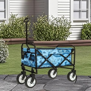 RISOKEYS Colorful Collapsible Foldable Utility Wagon Cart with Strapping System,for Beach Outings,Shopping & Family Travel,Supports 225lb - 1 of 4