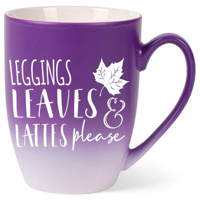 Elanze Designs Leggings Leaves & Lattes Please Two Toned Ombre Matte Purple and White 12 ounce Ceramic Stoneware Coffee Cup Mug