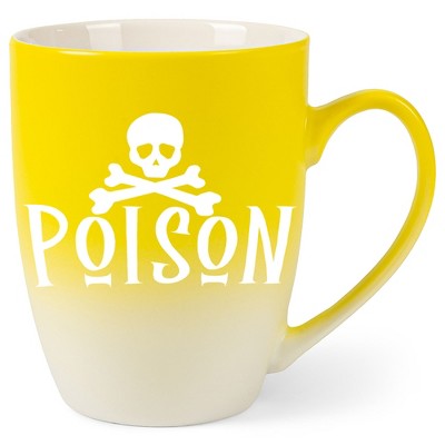Elanze Designs Poison Skull Two Toned Ombre Matte Yellow and White 12 ounce Ceramic Stoneware Coffee Cup Mug
