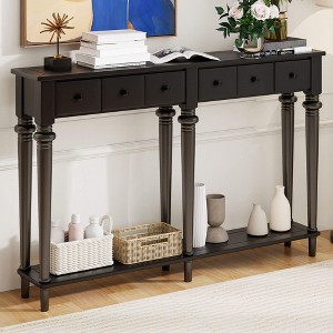 ORRD Retro Entryway Table with 4 Drawers & Open Shelf - Vintage Console Table for Hallway, Living Room | Rustic Pine Finish, 6 Colors（Grey） - 1 of 4