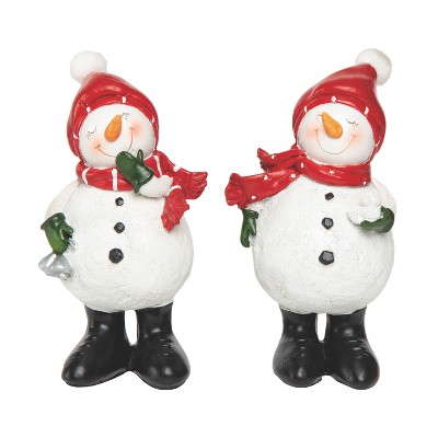 Transpac Small Resin Jolly Snowman Figurine Set of 2 Christmas Home Decorations