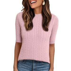 INSPIRE CHIC Women's Crew Neck Short Sleeve Knit Casual Sweaters - 1 of 4