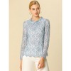 Allegra K Women's Lace Long Sleeve Keyhole Back Ruffle Neck Floral Blouse - 3 of 4