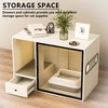 ATJafurn White 37.4 " cat litter box enclosure with glass door and rechargeable magnetic light strip with drawer and litter collection mat - 4 of 4