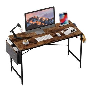 Student Writing Desk with Iron Hook Hanging Bag, 55-Inch Computer Desk,  Modern Minimalist Style, Black 