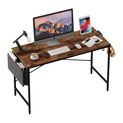 Computer Writing Desk 40 inch, Sturdy Home Office Table, Work Desk with a  Storage Bag and Headphone Hook, Vintage