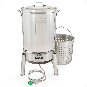 Bayou Classic Stainless Steel Boiler Cooker Kit with 60 inches Hose with Lid, Steam, Boil Basket, 106,000 BTU Burner, and 10 PSI Regulator - 1 of 4