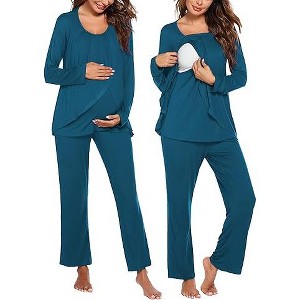 Ekouaer Maternity Nursing Pajama Set Long Sleeve Top & Pants with Pockets Breastfeeding Sleepwear Double Layer Pregnancy - 1 of 4