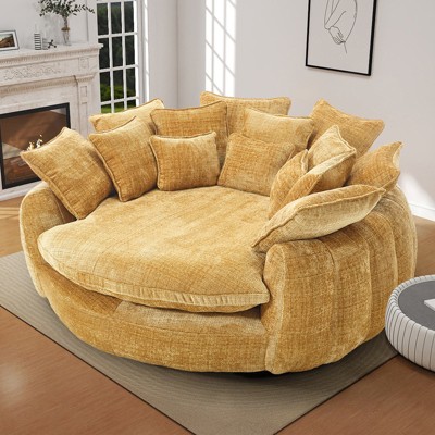 Aukfa 81.1" Cloud Couch Sleeper Sofa, Oversized Round Chaise Lounge Chair Indoor, with 14 Pillows, Upholstered Barrel Daybed for Living Room