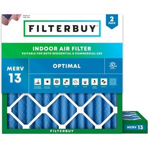 Filterbuy 15x15x2 Air Filter (2-Pack), Pleated MERV 13 Health Defense Replacement HVAC AC Furnace Filters (Actual Size: 15.00 x 15.00 x 1.75) - 1 of 4