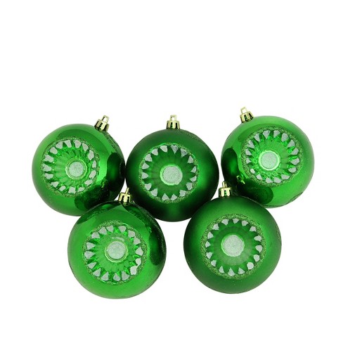 Northlight 5ct Shatterproof Shiny and Matte Retro Reflector Christmas Ball Ornament Set 3.25" - Green - image 1 of 1