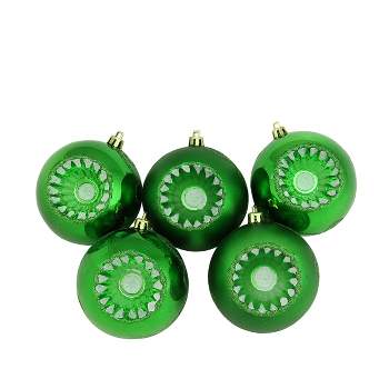 Northlight 5ct Shatterproof Shiny and Matte Retro Reflector Christmas Ball Ornament Set 3.25" - Green