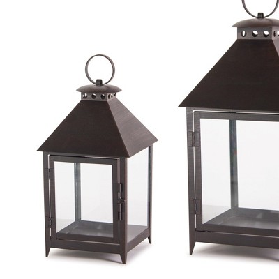 Set of 2 Black Iron Hanging Candle Lanterns