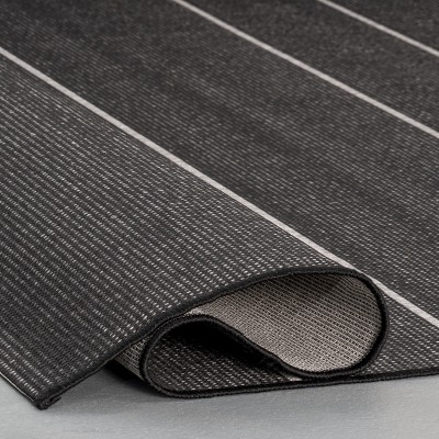 Alaina Black 4' x 6' Striped Synthetic Indoor/Outdoor Rug