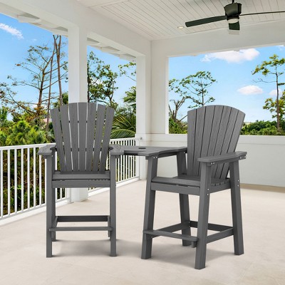 Hyleory Tall Adirondack Chair Set, Outdoor HDPE Barstools with Connecting Tray and Footboard