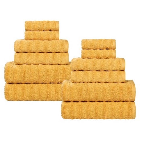 Waffle Textured Stripes Zero Twist Cotton Medium Weight 12 Piece Towel Set Gold Blue Nile Mills Target