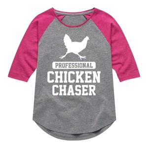 Girls' - Instant Message - Professional Chicken Chaser Shirt Tail Raglan Graphic T-shirt - 1 of 4