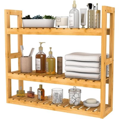 Bathroom Shelves Over Toilet Storage - 3 Tier Wall Mounted Bamboo Bathroom Shelf Organizer