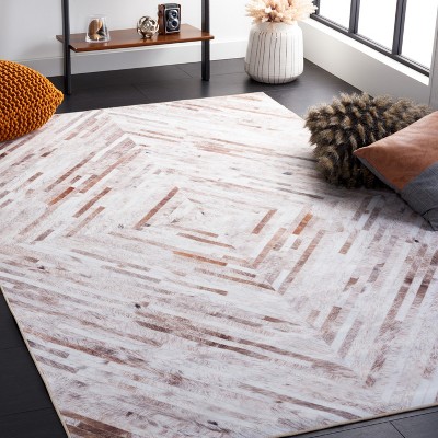 Beige and Brown Faux Fur Rectangular Washable Area Rug 4' x 6'