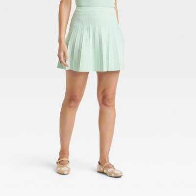 Women's Pleated Mini Sweater Skirt - A New Day™ Mint L