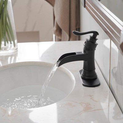 Matte Black Single-Handle Waterfall Bathroom Faucet with Drain Assembly