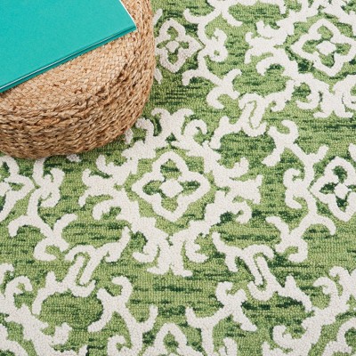 Ivory and Green Handmade Tufted Wool Area Rug 3' x 5'