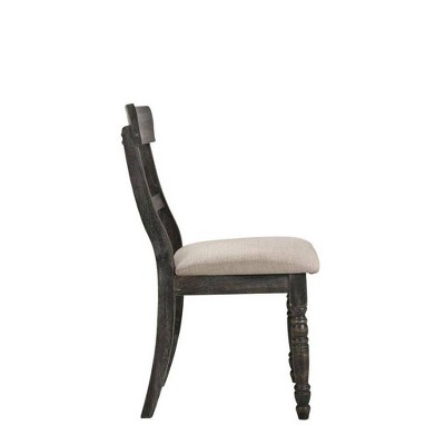 Weathered Gray Wood & Light Brown Linen Upholstered Side Chair Set