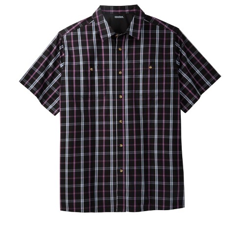 KingSize Men's Big & Tall Short Sleeve Printed Check Sport Shirt - Big -  6XL, Dark Purple Check Multicolored