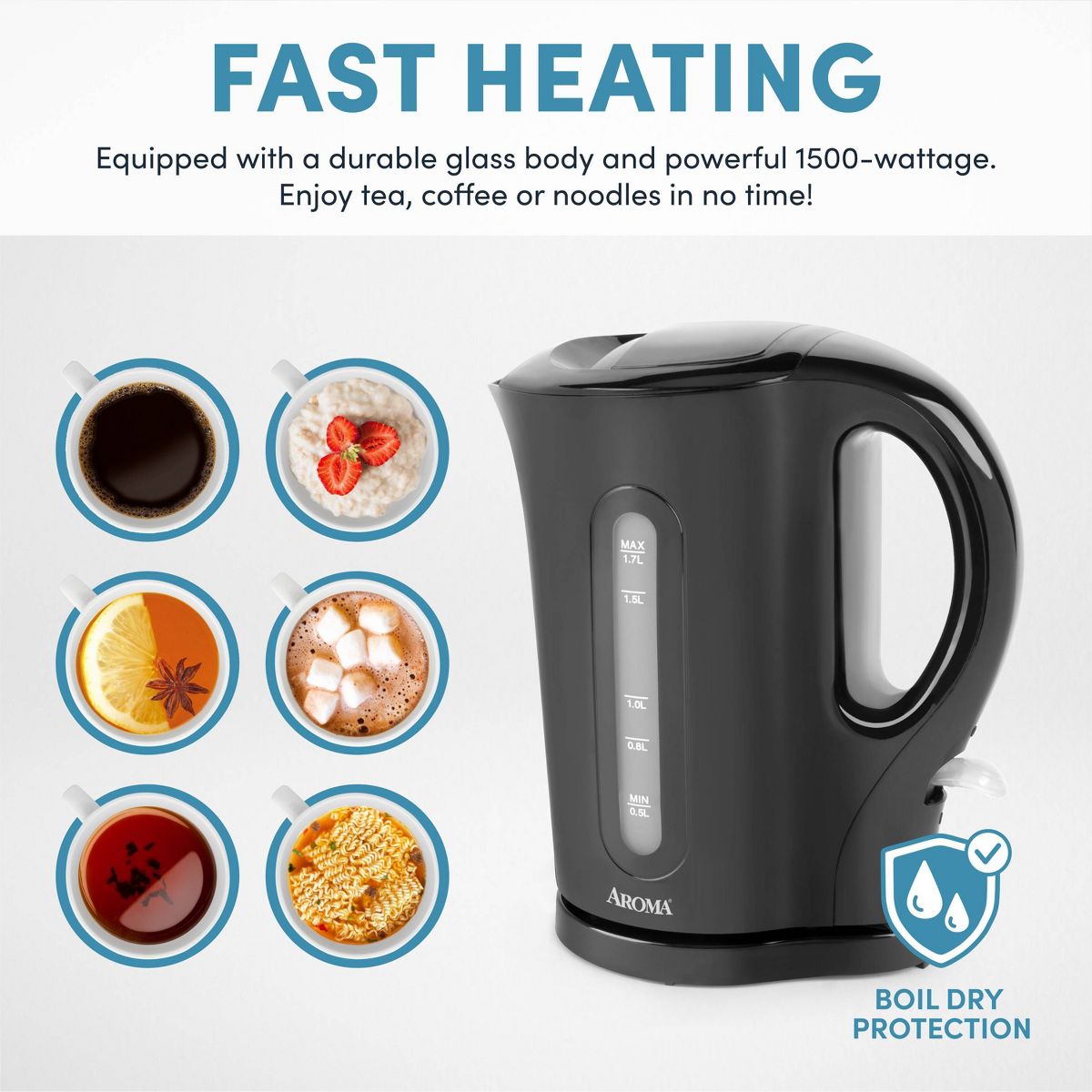 Aroma 1.7L Electric Kettle - Black - thumbnail 6