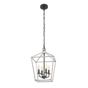 DORESshop 8 in. 4-Light Wood Grian/GrayGeometric Open Cage Pendant Light, Chandelier for Dining Room, House Foyer - 1 of 4