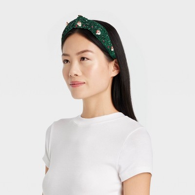 Christmas Santa Charm Knot Headband - Green Sequin - image 2