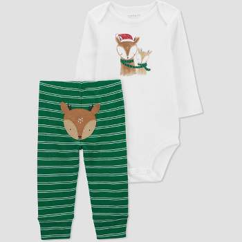 Carter's Just One You®️ 2pc Baby Reindeer Striped Coordinate Set - Green