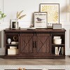 Farmhouse TV Stand and Entertainment Center for TV Up to 65 Inches with Sliding Barn Doors and Adjustable Shelf, for Living Room, Bedroom - 3 of 4