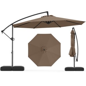 Costway 10 FT Offset Hanging Umbrella with Base Patio Cantilever Umbrella 360° Rotation Brown/Turquoise/Beige/Gray/Red - 1 of 4