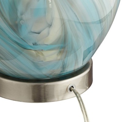 Blue Gray Art Glass Table Lamp with White Drum Shade