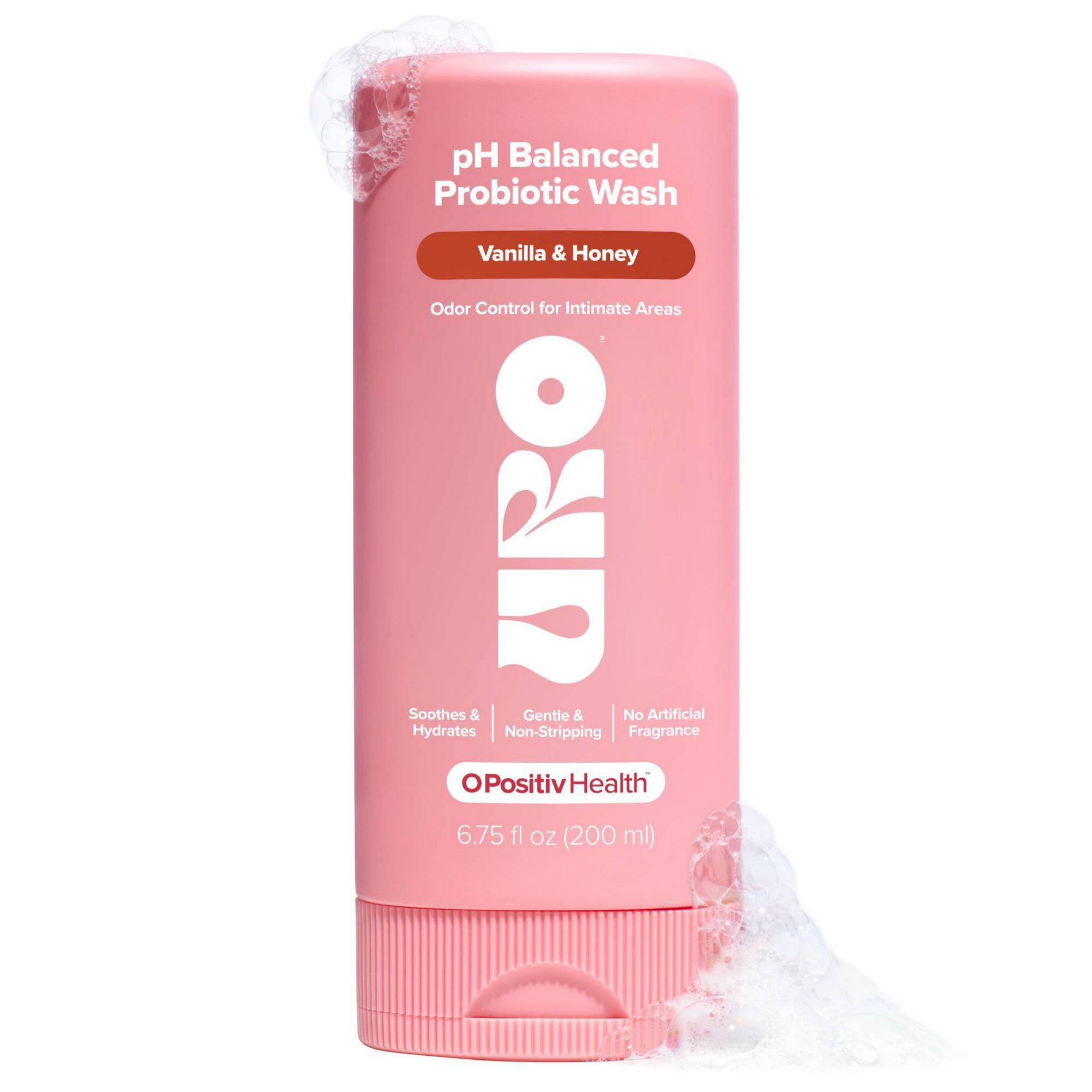O Positiv URO pH Balanced Probiotic Wash for Intimate Odor Control, pH Balance & Irritation Support - Vanilla Honey Scent - 6.75 fl oz