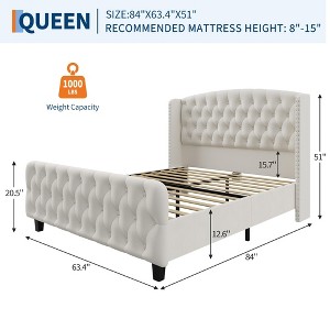 Bed Frame with Deep Button Tufted Wingback Headboard and Footboard, Velvet Upholstered Platform Frame, No Box Spring, Easy Assembly - 1 of 4