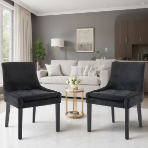 Set of 2 Modern Corduroy Upholstered Accent Dining Chairs with Mid Back and Wood Legs, Side Chairs for Living Room or Dining Room - Beige - 1 of 4