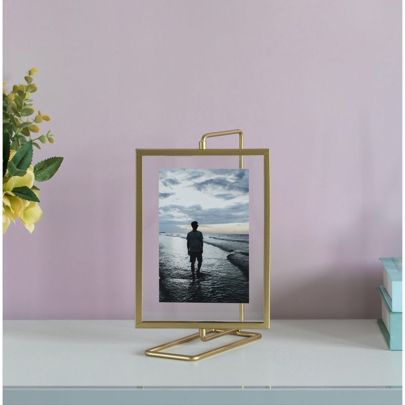 Fabulaxe Gold Modern Metal Floating Tabletop Photo Frame with Glass Cover and Glass Cover and Free Spinning Stand, 2 of 9