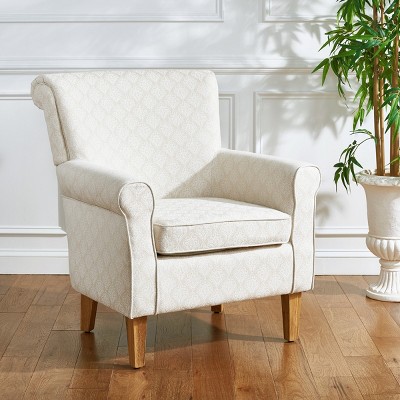 Hazina Beige Flower Pattern Club Chair with Wood Legs
