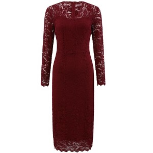 INSPIRE CHIC Women's Floral Lace V Neck Long Sleeve Cocktail Wedding Bodycon Dress - 1 of 4