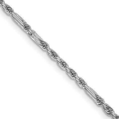 Black Bow Jewelry 1.8mm, 14K White Gold, Diamond Cut, Solid Milano Rope Chain Necklace