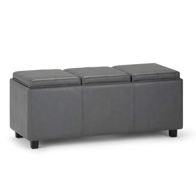CAVINAS Faux Leather Storage Ottoman Bench,Upholstered Ottoman with 3 Flip Over Serving Trays for Living Room,Bedroom