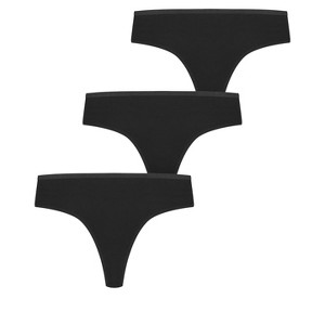 Women's Plus Size 3 Pack Cotton Thong - black | CITY CHIC - 1 of 4