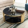 Living Room Double Layer Tempered Glass Coffee Table,Side Table With Open Storage Shelf And Metal Frame,Round Metal Coffee Table-Coolbibila - 2 of 4