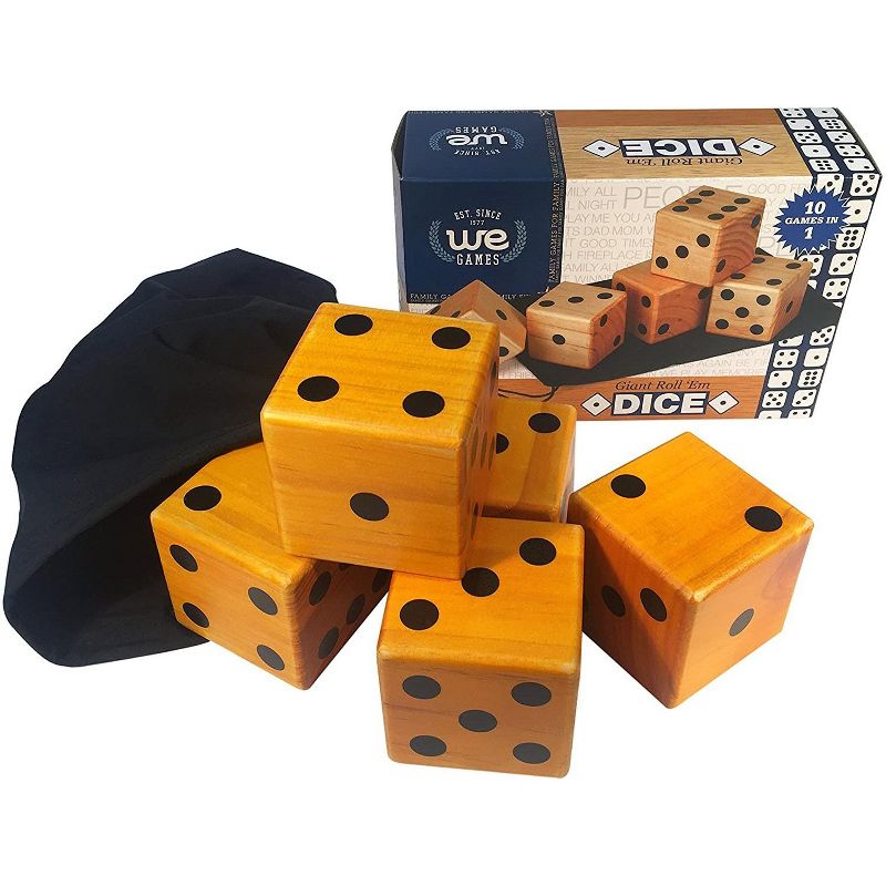 WE Games Giant Roll 'em Dice - Set of 5 Wooden Lawn Dice, 1 of 5